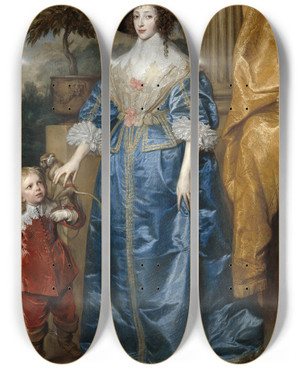 Triptych art skateboard deck of Anthony Van Dyck Queen Henrietta Maria With Sir Jeffrey Hudson by Anthony Van Dyck (1599-1641)