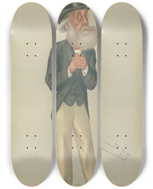 Triptych art skateboard deck of Leslie Matthew Ward Politicians Clever Mr William Bromley Davenport May 12 1877 by Leslie Matthew Ward (1851-1922)