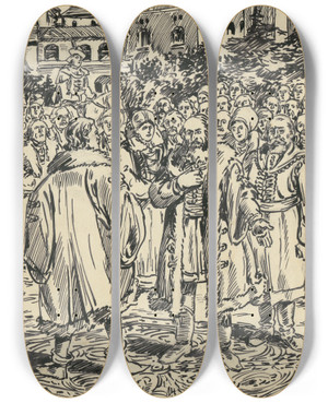 Triptych art skateboard deck of Andrej Kovik 3 Zstup Pred Palcom by Andrej Kovacik