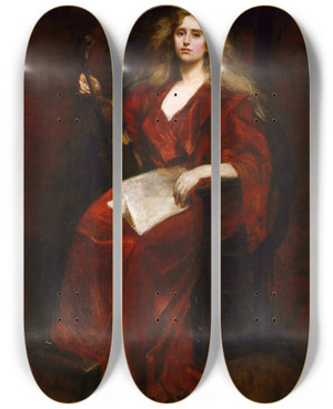 Triptych art skateboard deck of Alice Pike Barney Natalie With Violin by Alice Pike Barney (1857-1931)