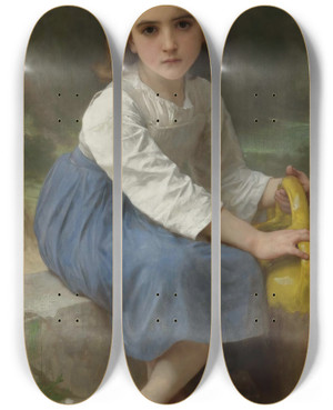 Triptych art skateboard deck of William Bouguereau Jeune Fille La Cruche by William Bouguereau (1825-1905)