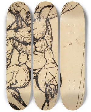 Triptych art skateboard deck of Benjamin Robert Haydon Study Of A Male Nude_4 by Benjamin Robert Haydon (1786-1846)