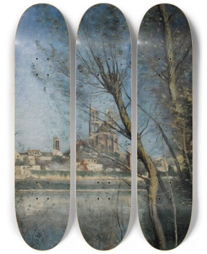 Triptych art skateboard deck of Jeanbaptistecamille Corot Mantes Le Matin by Jean-Baptiste-Camille Corot (1796-1875) Triptych art skateboard deck of Jeanbaptistecamille Corot Mantes Le Matin by Jean-Baptiste-Camille Corot (1796-1875)