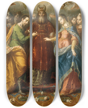 Triptych art skateboard deck of Cristbal De Villalpando The Betrothal Of The Virgin To Saint Joseph by Cristobal De Villalpando (1649-1714)