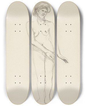 Triptych art skateboard deck of Adolf Sternschuss Akt Stojcej Kobiety Zasaniajcej Biodra Praw Rk by Adolf Sternschuss (1873-1915)