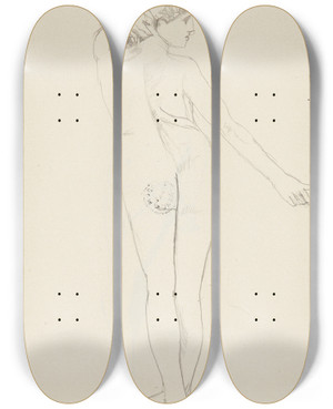 Triptych art skateboard deck of Adolf Sternschuss Akt Stojcej Tyem Kobiety_2 by Adolf Sternschuss (1873-1915)
