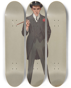 Triptych art skateboard deck of Leslie Matthew Ward Politicians A Successful First Speech Moab Is My Washpot Mr Fe Smith 16 January 1907 by Leslie Matthew Ward (1851-1922)