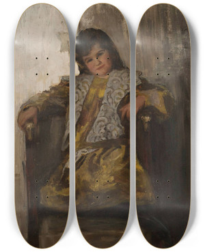 Triptych art skateboard deck of Jan Cigliski Portrait Of A Girl Daughter Of Mrs Sachar by Jan Ciaglinski (1858-1913)