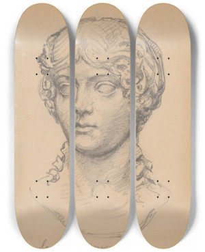 Triptych art skateboard deck of Stanisaw Wyspiaski Engraving Of An Antique Sculpture From Villa Farnesina Garden In Rome by Stanislaw Wyspianski (1869-1907)
