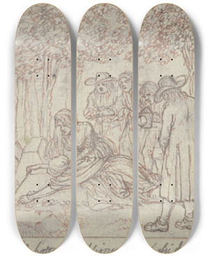 Triptych art skateboard deck of Daniel Nikolaus Chodowiecki Eine Frau Hat Sich Ber Einen Grabhgel Geworfen by Daniel Nikolaus Chodowiecki (1726-1801)