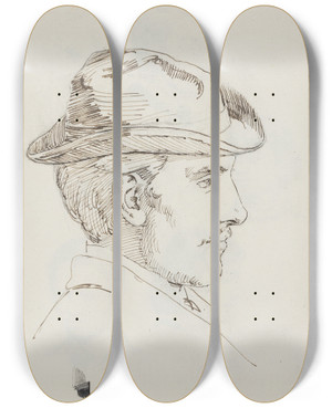 Triptych art skateboard deck of Carl Thomsen Portrt Af Maleren Peter Ilsted by Carl Thomsen (1847-1912)