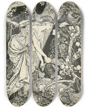 Triptych art skateboard deck of Henry Justice Ford Under The Golden Apple Tree by Henry Justice Ford (1860-1941)