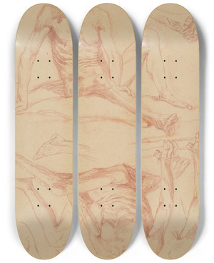 Triptych art skateboard deck of Jozef Hanula Study Of The Male Nude_3 by Jozef Hanula (1863-1944)