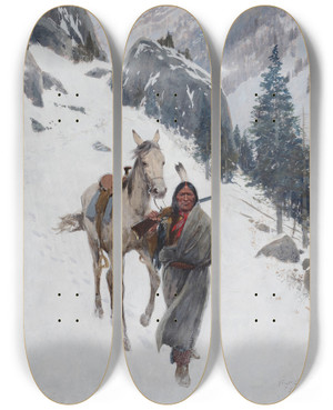 Triptych art skateboard deck of Henry Farny First Sketch For In The Shadow by Henry Farny (1847-1916)
