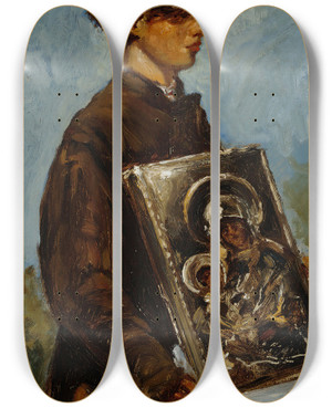 Triptych art skateboard deck of Ilya Efimovich Repin Young Boy Carrying An Icon Sketch by Ilya Efimovich Repin (1844-1930)