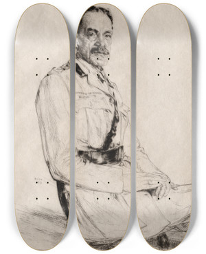 Triptych art skateboard deck of Francis Dodd Majorgeneral Sir John Edward Cooper by Francis Dodd (1874-1949)