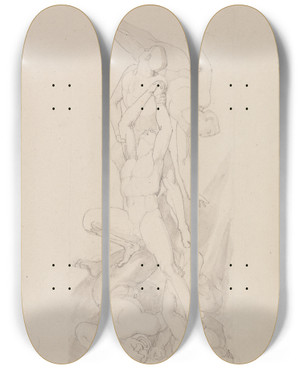 Triptych art skateboard deck of John Flaxman But Deliver Us From Evil by John Flaxman (1755-1826)