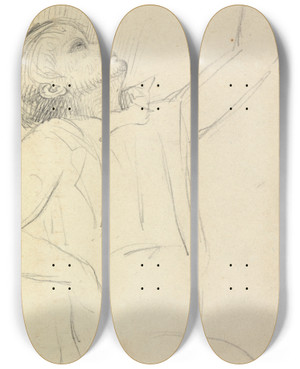 Triptych art skateboard deck of Benjamin Robert Haydon Study Of A Seated Man by Benjamin Robert Haydon (1786-1846)