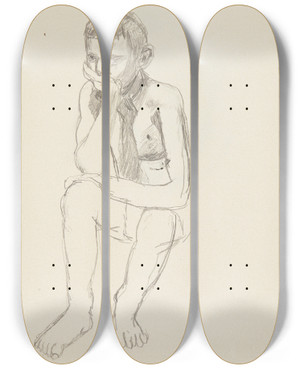 Triptych art skateboard deck of Adolf Sternschuss Akt Siedzcego Chopca Podpierajcego Twarz Doni by Adolf Sternschuss (1873-1915)