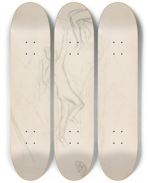 Triptych art skateboard deck of Signe Scheel Utkast Til Vase Med Figurer by Signe Scheel (1860-1942)