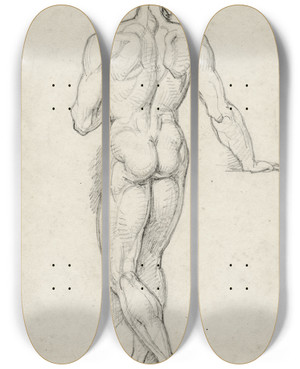 Triptych art skateboard deck of David Humbert De Superville Staande Naakte Man by David Humbert De Superville (1770-1849)