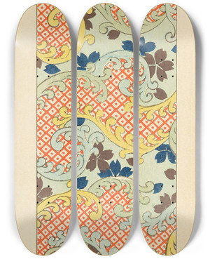 Triptych art skateboard deck of Korin Furuya Editor Bijutsukai Pl105 by Korin Furuya (Editor) (1875-1910)