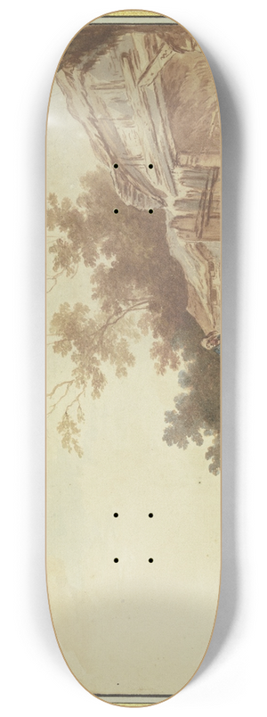Francesco Giuseppe Casanova - Ein Reisender, dem die Reitstiefel angezogen werden, steht mit seinen Pferden bei einer Trnke vor einem Stall, von links kommen zwei Reiter auf die Trnke zu 8.25 inch art skate deck