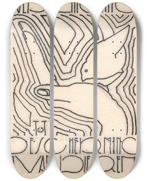 Triptych art skateboard deck of Reijer Stolk Ontwerp Voor Vignet Voor Nederlandsche Vereeniging Tot Bescherming Van Dieren_1 by Reijer Stolk (1896-1945)