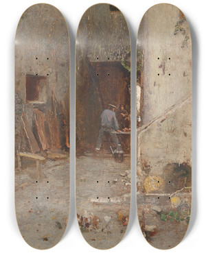 Triptych art skateboard deck of Robert Russ Partie Aus Klausen Sdtirol by Robert Russ (1847-1922)