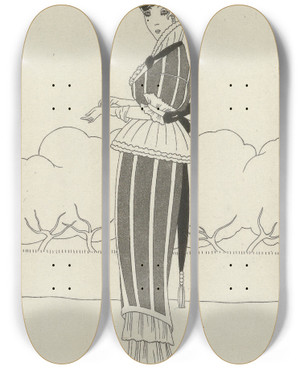 Triptych art skateboard deck of Andr Stfan Journal Des Dames Et Des Modes Costumes Parisiens 1914 No 138 by Andre Stefan (20-)