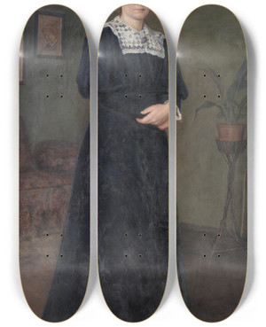 Triptych art skateboard deck of Holga Reinhard The Painter Ane Marie Hansen by Holga Reinhard (1853-1902)