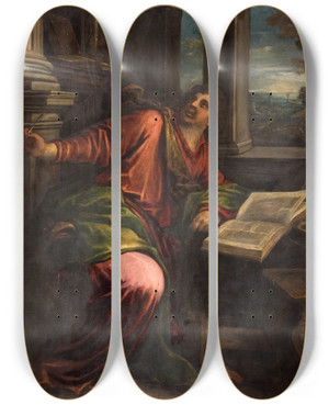 Triptych art skateboard deck of Francesco Bassano The Elder St John The Divine by Francesco Bassano The Elder (1549-1592)