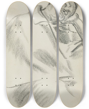 Triptych art skateboard deck of Alexandre Jacovleff Japanese Figure_6 by Alexandre Jacovleff (1887-1938)