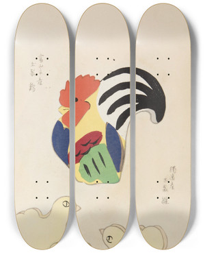 Triptych art skateboard deck of Shimizu Seif Unai No Tomo Pl 062 by Shimizu Seifu (1851-1913)