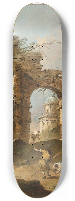 Francesco Guardi - An Architectural Capriccio With Figures By A Ruined Arch 8.25 inch art skate deck