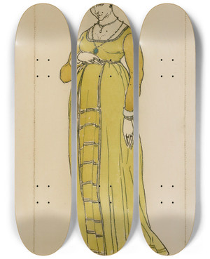 Triptych art skateboard deck of Lon Bakst Costume Design For Don Juan I by Leon Bakst (1866-1924)