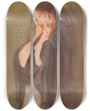 Triptych art skateboard deck of Magnus Enckell Crying Woman by Magnus Enckell (1870-1925)