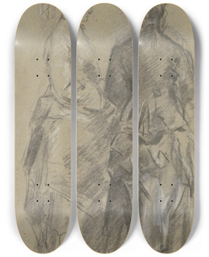 Triptych art skateboard deck of Anton Burger Two Young Ladies by Anton Burger (1824-1905)