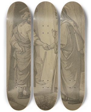 Triptych art skateboard deck of Eduard Von Steinle Nikodemus Und Joseph Von Arimathia Vor Dem Grab Des Herrn Sich Die Hand Reichend by Eduard Von Steinle (1810-1886)