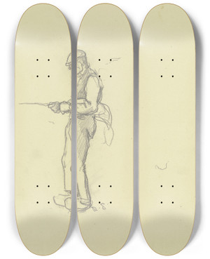 Triptych art skateboard deck of Rudolf Gudden Ein Arbeiter Aus Der Groen Spinnerei Von Edam_1 by Rudolf Gudden (1863-1935)
