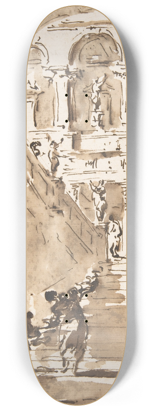 Francesco Guardi - Architectural Fantasy; Figures on a Grand Staircase 8.25 inch art skate deck