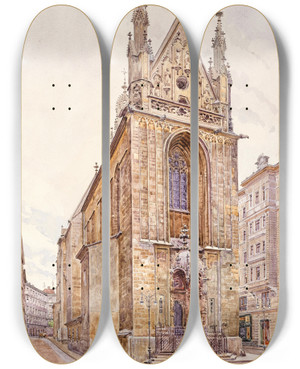 Triptych art skateboard deck of Erwin Pendl The Church Maria Am Gestade In Vienna by Erwin Pendl (1875-1945)