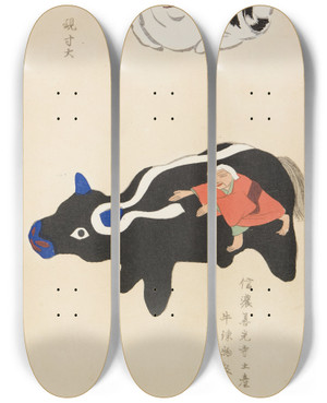 Triptych art skateboard deck of Shimizu Seif Unai No Tomo Pl 229 by Shimizu Seifu (1851-1913)