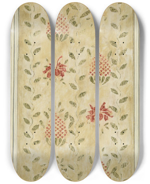 Triptych art skateboard deck of Mildred E Bent Bedroom Stencil by Mildred E Bent
