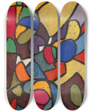 Triptych art skateboard deck of Adolf Hlzel Glasfensterentwurf by Adolf Holzel (1853-1934)