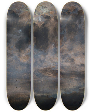 Triptych art skateboard deck of Adolph Von Menzel Mondschein Ber Den Dchern Von Berlin by Adolph Von Menzel (1815-1905)