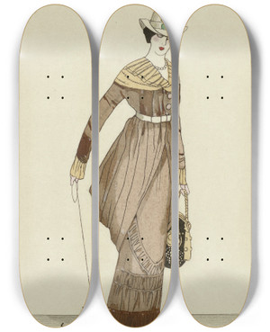 Triptych art skateboard deck of Francisco Javier Gos Robe Panier by Francisco Javier Gose (1876-1915)