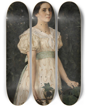 Triptych art skateboard deck of Victor Mikhailovich Vasnetsov Portrait Of Vera Savvishna Mamontova by Victor Mikhailovich Vasnetsov (1848-1926)