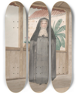Triptych art skateboard deck of Alfred Diston Nun Of The Order Of Santa Clara by Alfred Diston (1793-1861)
