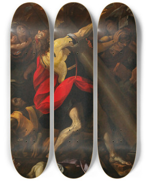 Triptych art skateboard deck of Lombard School Samson Destroying The Temple by Lombard School